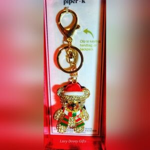 Piper K TikTok Viral Christmas Holiday Santa Teddy Bear Bag Charm Keychain NWT